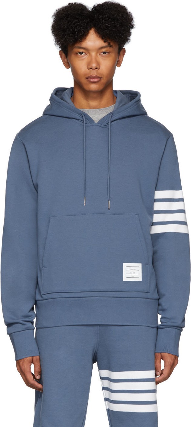 Thom Browne Blue Engineered 4-Bar Pullover Hoodie
