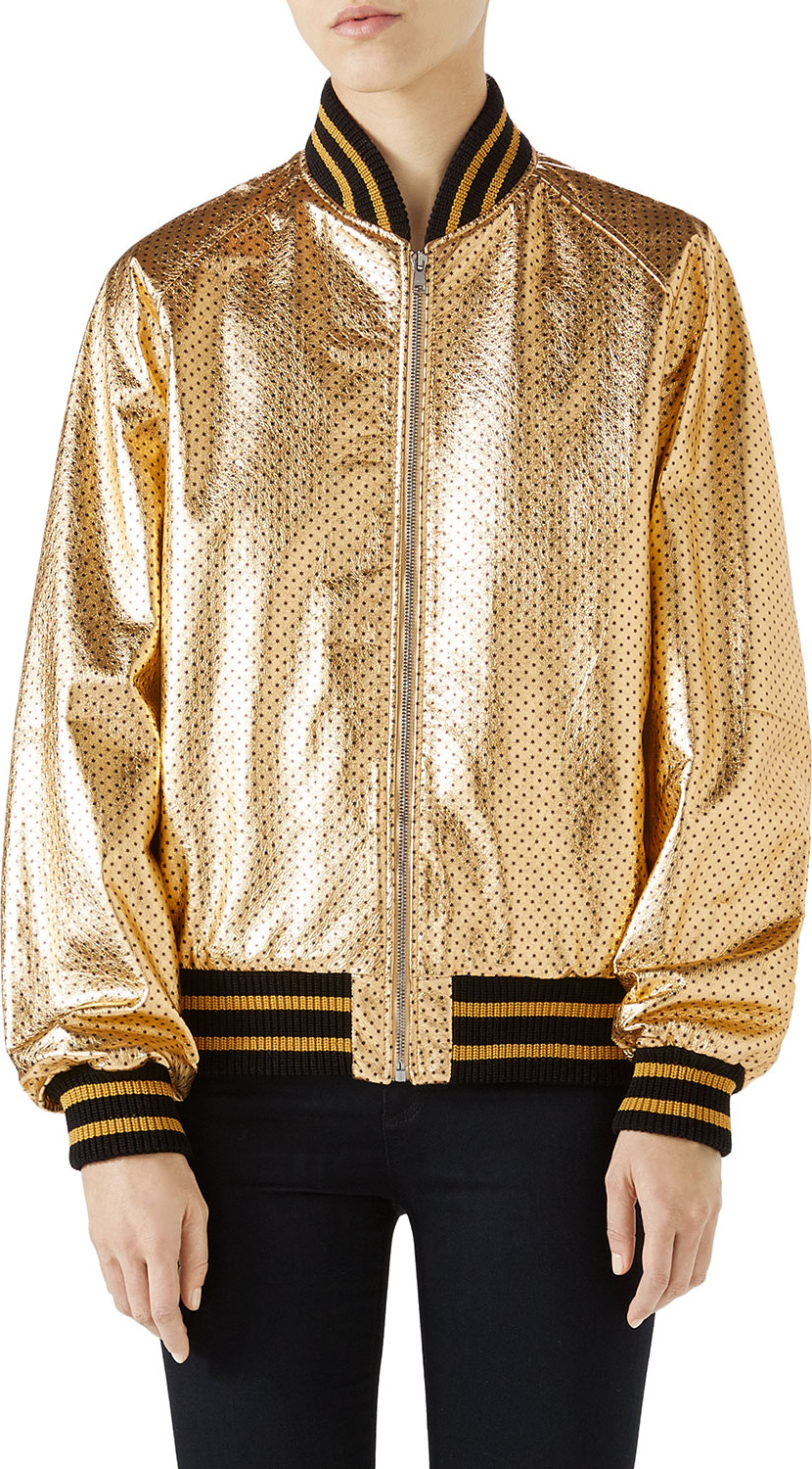 Gucci Guccy-Print SEGA® Leather Bomber Jacket Gucci Guccy-Print SEGA® Leather Bomber Jacket