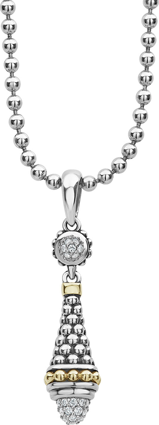 LAGOS Silver & 18k Gold Diamond Caviar Pendant Necklace, 18"L