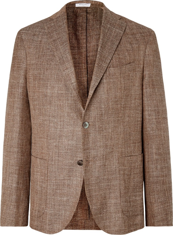 Boglioli Brown Unstructured Virgin Wool, Silk and Linen-Blend Blazer