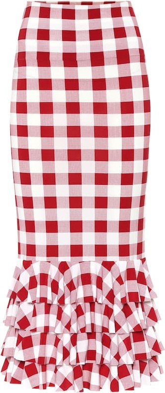 Norma Kamali Checked stretch-jersey midi skirt