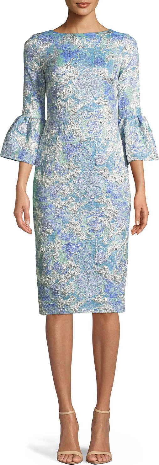 Theia Tissue Cloqué Bell-Sleeve Dress