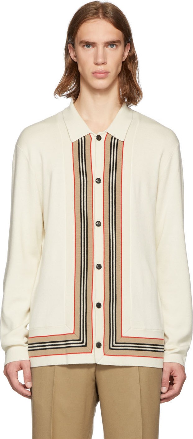 Burberry London England Off-White Knit Lachlan Cardigan