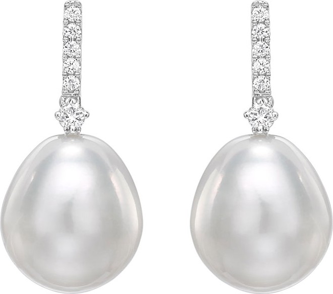 Kiki McDonough Bridal 18k White Gold, Diamond & Pearl Drop Earrings