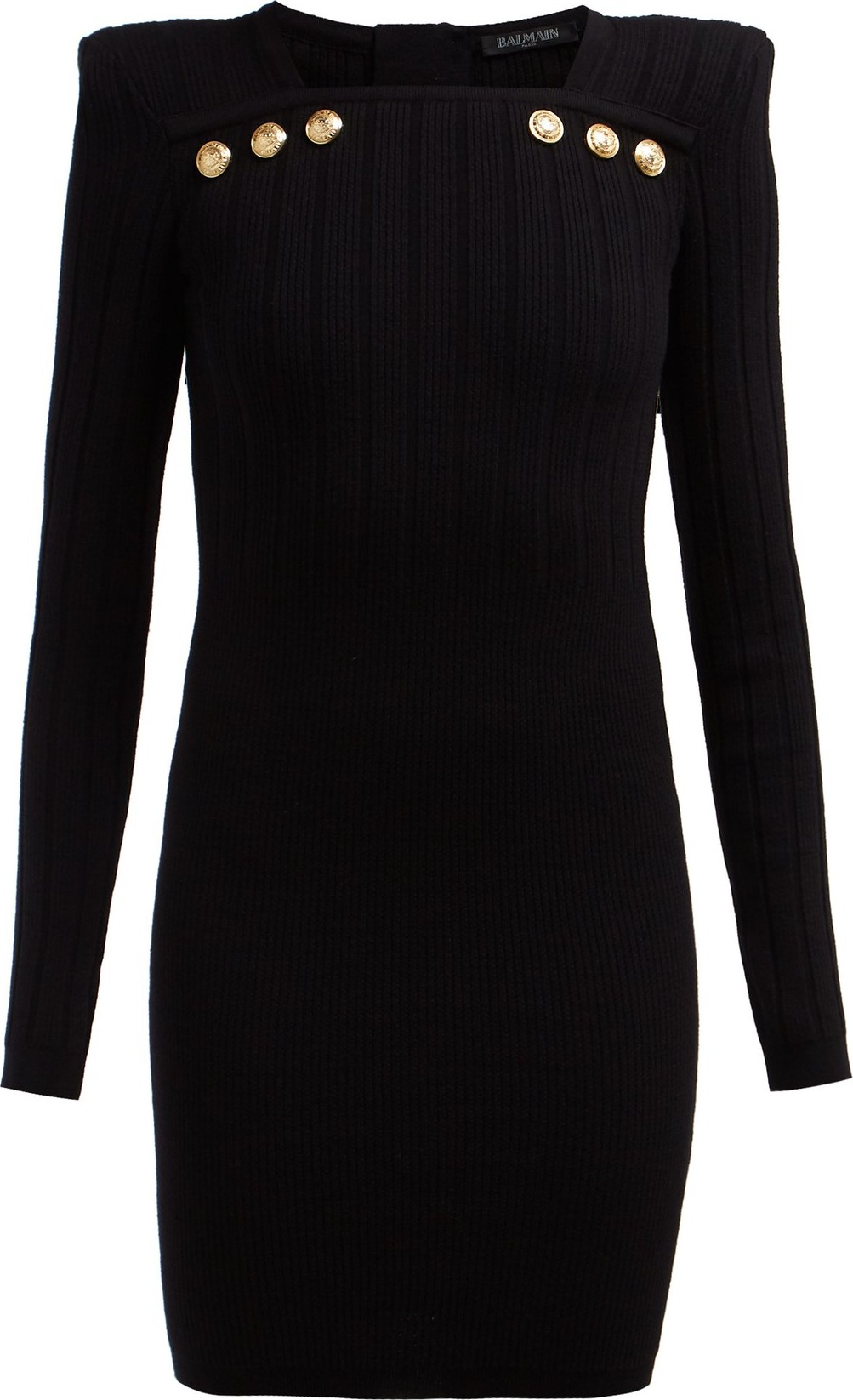 Balmain Crest-embossed button wool-blend mini dress
