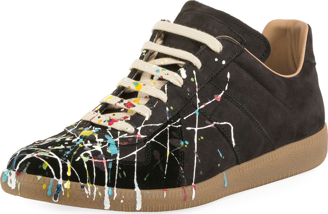 Maison Margiela Men's Replica Paint-Splatter Low-Top Sneakers