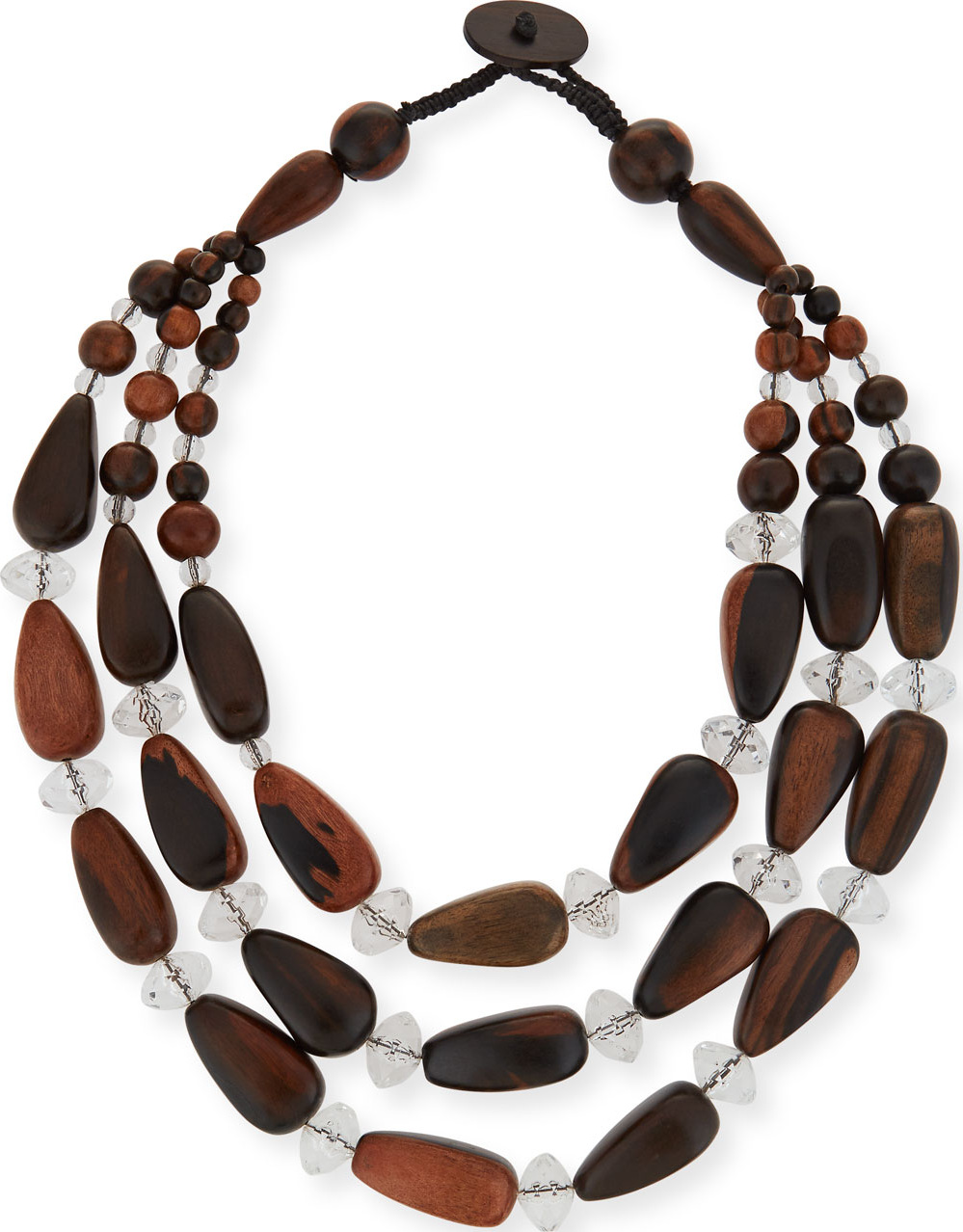 Viktoria Hayman Triple-Strand Crystal & Wood Necklace