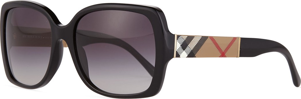 Burberry London England Gradient Check-Temple Square Sunglasses, Black