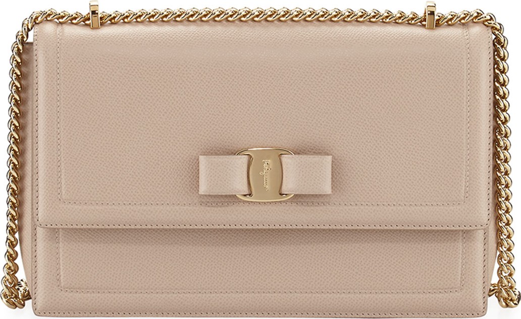 Salvatore Ferragamo Ginny Vara Medium Flap Bag, Beige