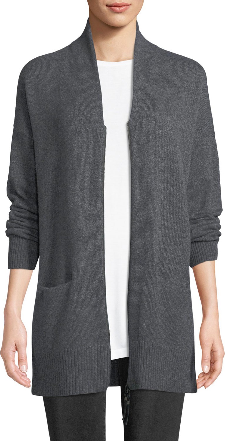 Lafayette 148 New York Shawl-Collar Zip-Front Cashmere Cardigan