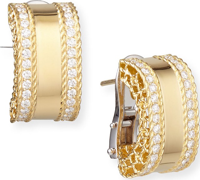 Roberto Coin Princess 18k Gold Huggie Earrings with Diamonds