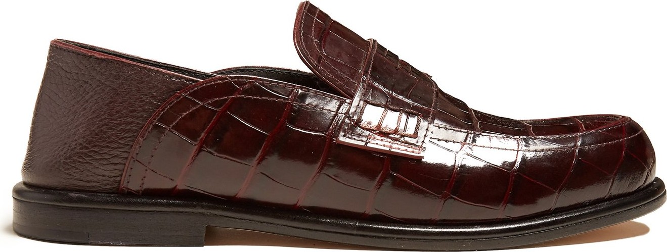 LOEWE Foldable-heel crocodile-effect leather loafers