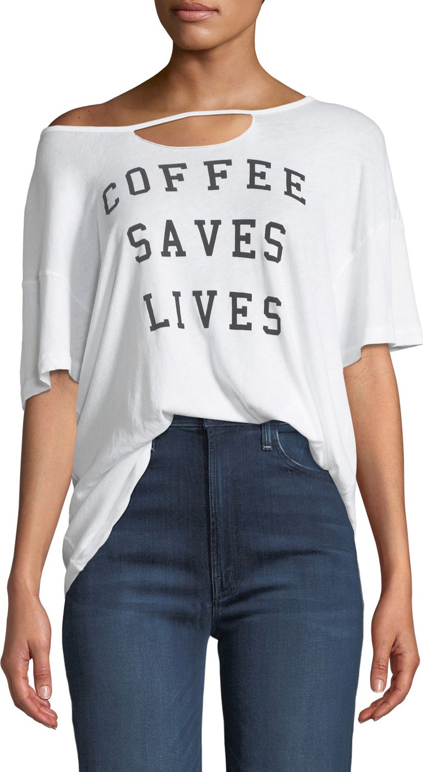 WILDFOX Coffee Saves Lives Slashed Oversized Tee