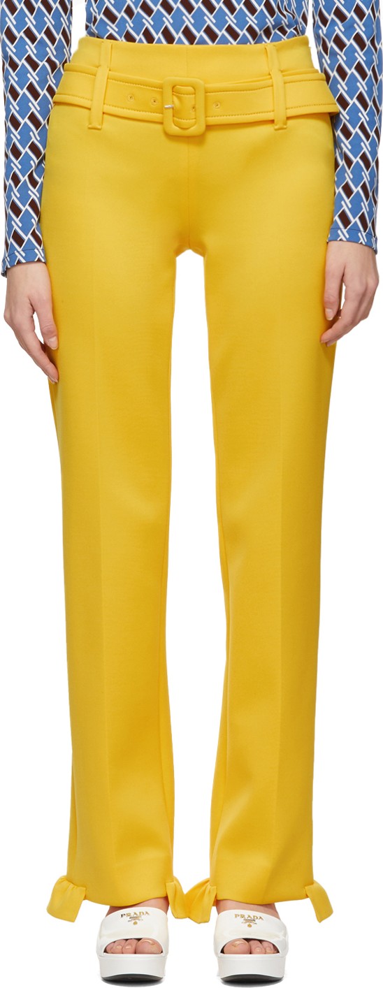 Prada Yellow Ruffled Belted Trousers