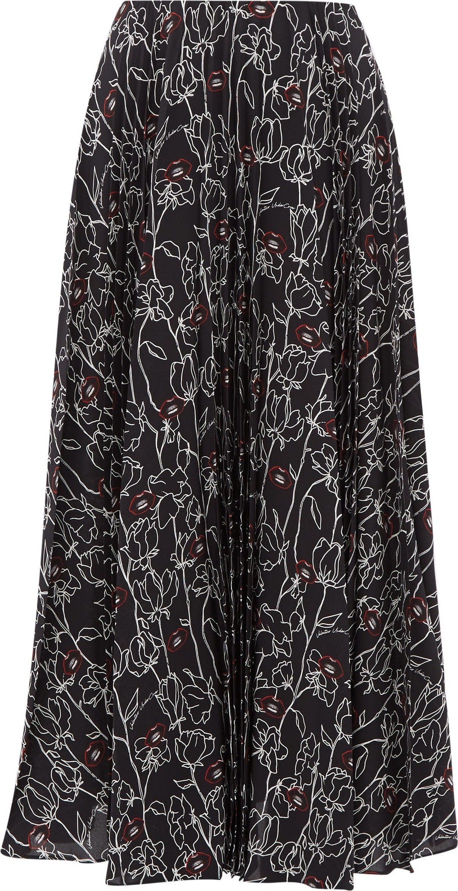 Valentino Pleated floral-print silk-crepe midi skirt