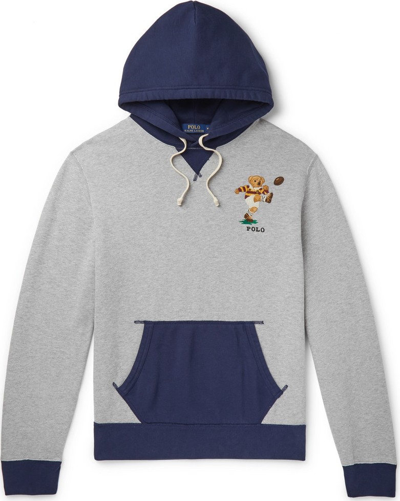 Polo Ralph Lauren Logo-Embroidered Colour-Block Fleece-Back Cotton-Jersey Hoodie