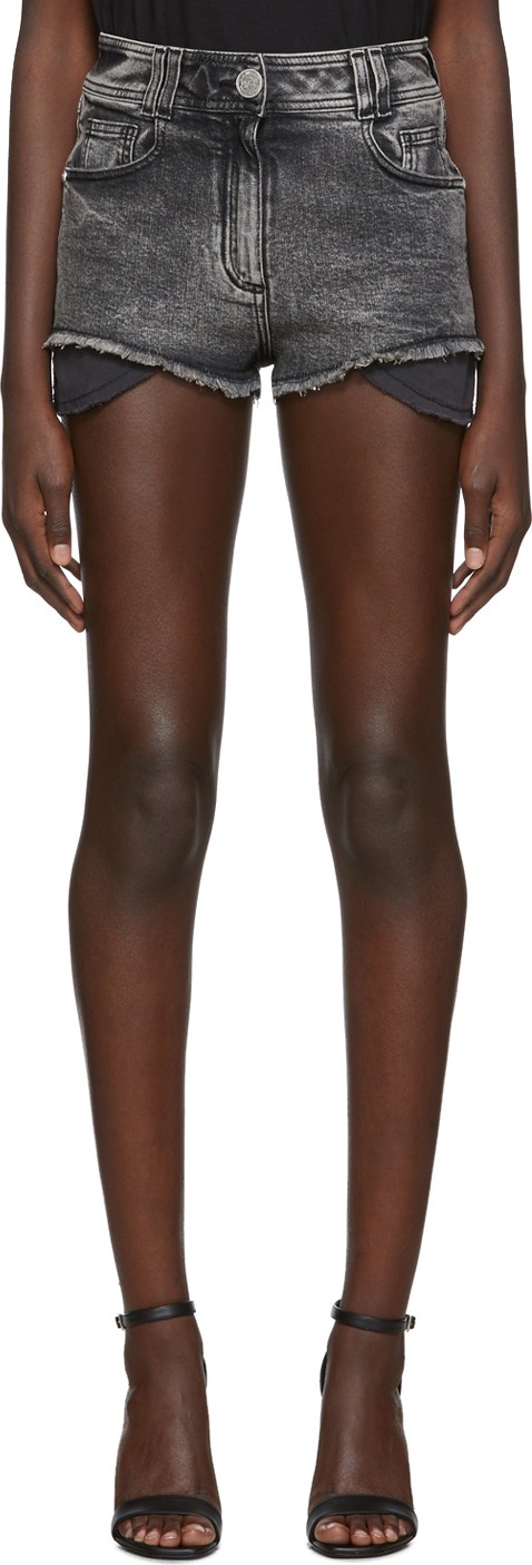 Balmain Black Denim High Waist Monogram Shorts