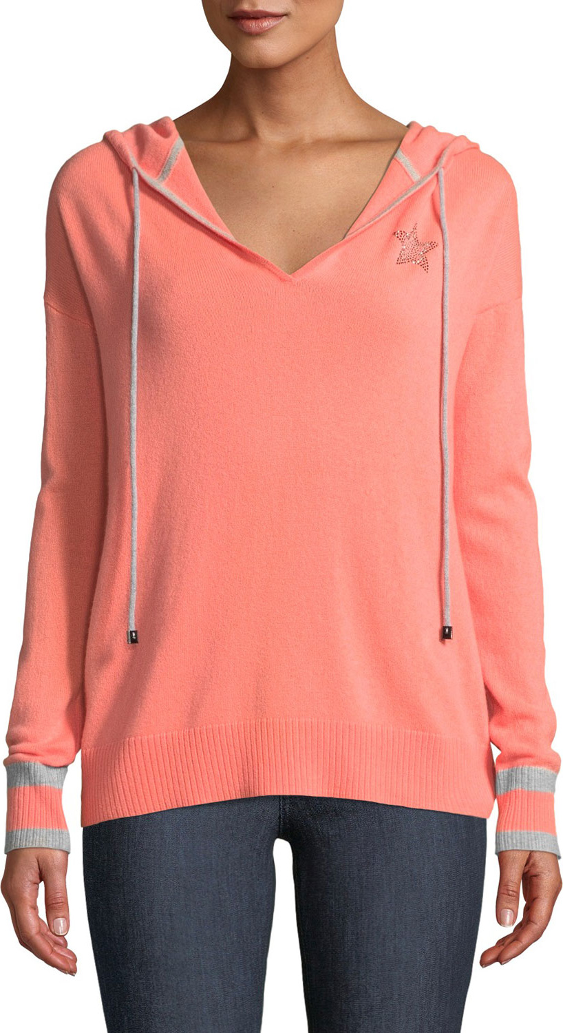Lisa Todd Cashmere Drawstring Hoodie Sweater w/ Star Applique