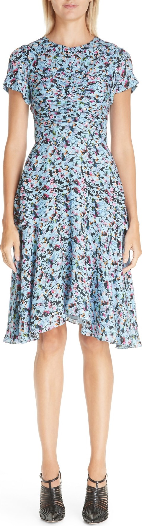 Jason Wu Ruched Floral Print Silk Georgette Dress
