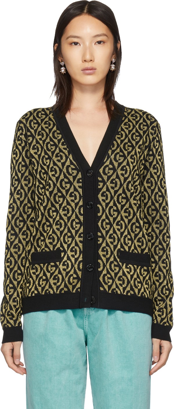 Gucci Black & Gold Lamé G Cardigan