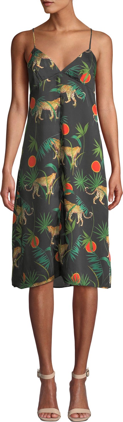 MILLY Jungle-Print Cross-Back Sleeveless Twill Dress