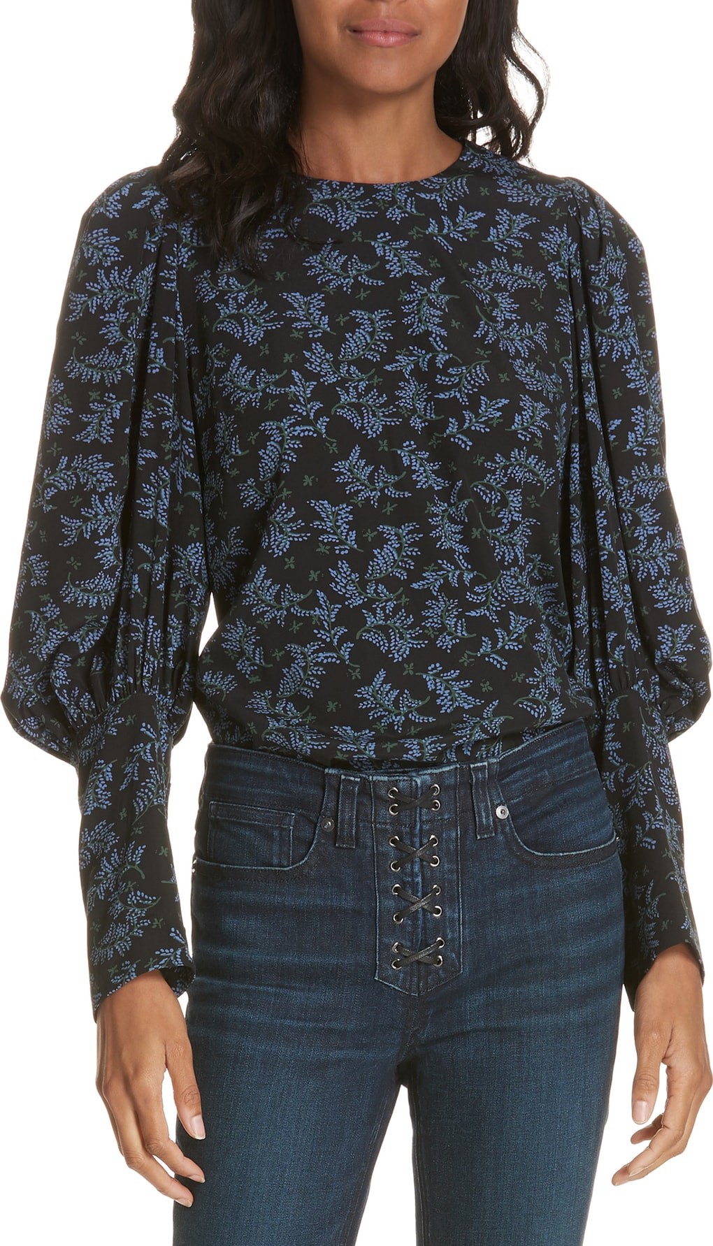 Veronica Beard Clarke Puff Sleeve Stretch Poplin Top