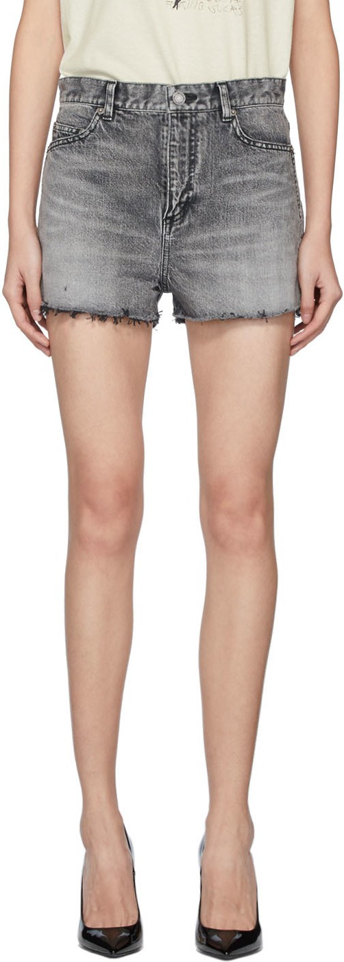 Saint Laurent Grey Denim Baggy Raw Edge Shorts Saint Laurent Grey Denim Baggy Raw Edge Shorts