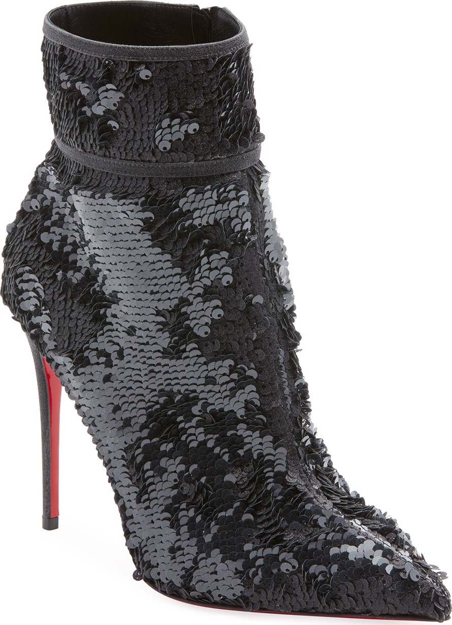 Christian Louboutin Moula Kate Sequin Red Sole Booties