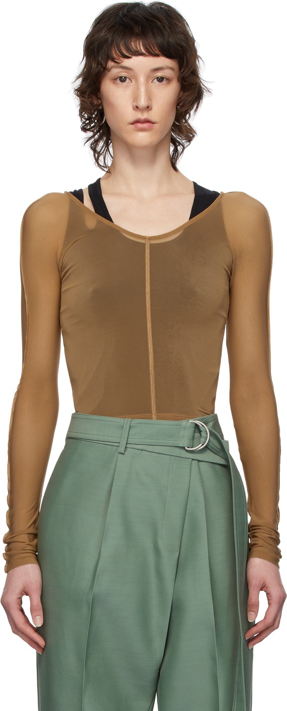 Helmut Lang Tan Sheer Hosiery T-Shirt