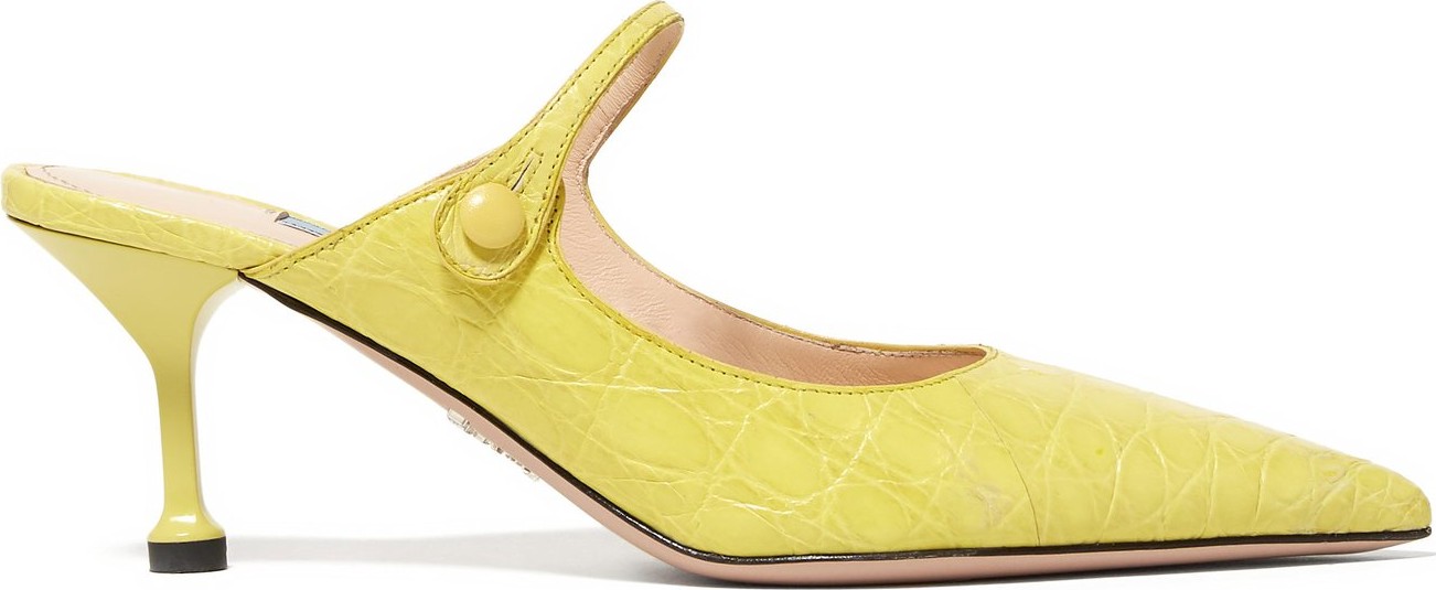 Prada Mary-Jane crocodile-effect leather mules
