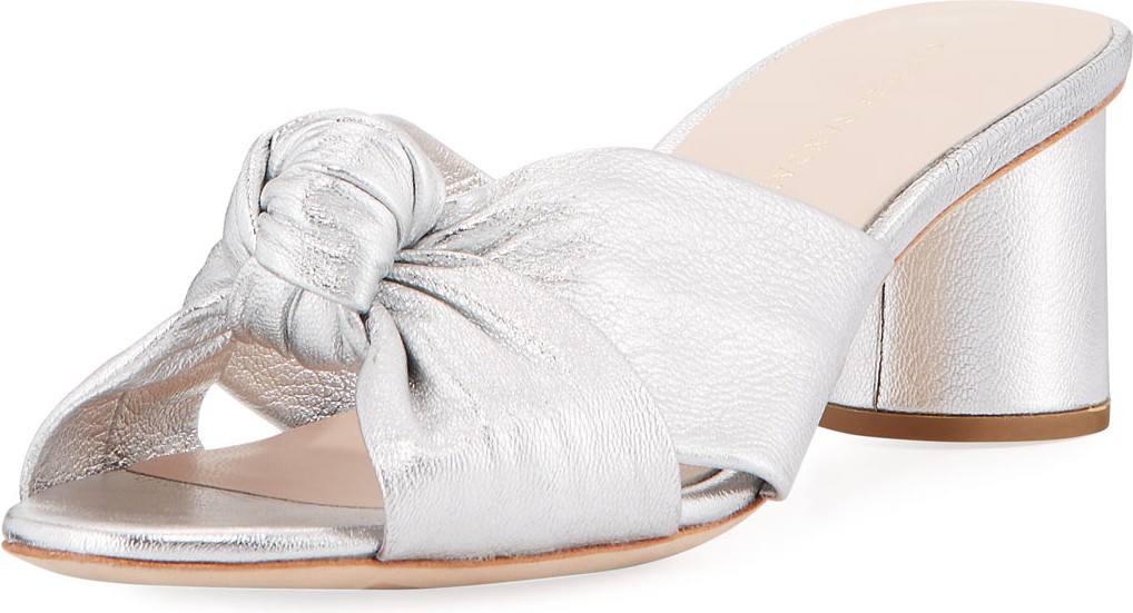 Loeffler Randall Celeste Metallic Leather Block-Heel Slide Sandals