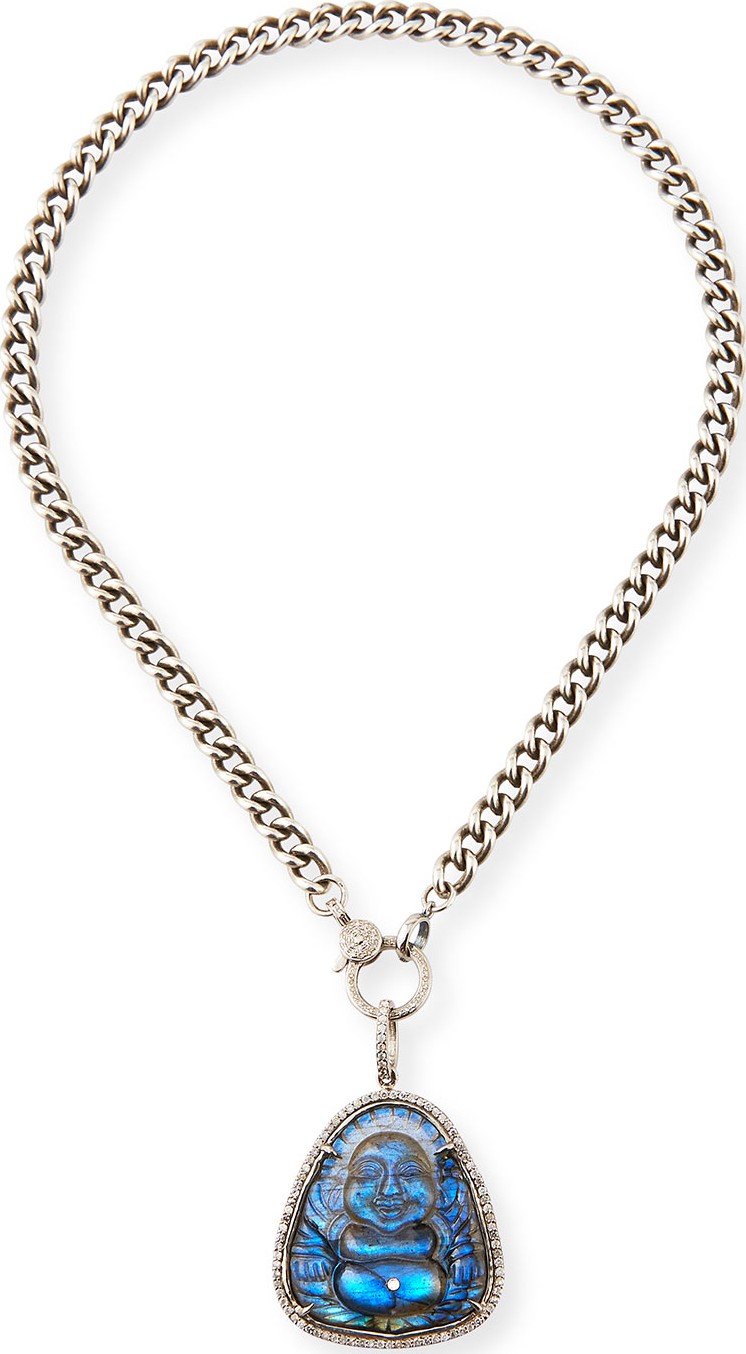 Sheryl Lowe Buddha Labradorite Pendant Necklace w/ Diamonds