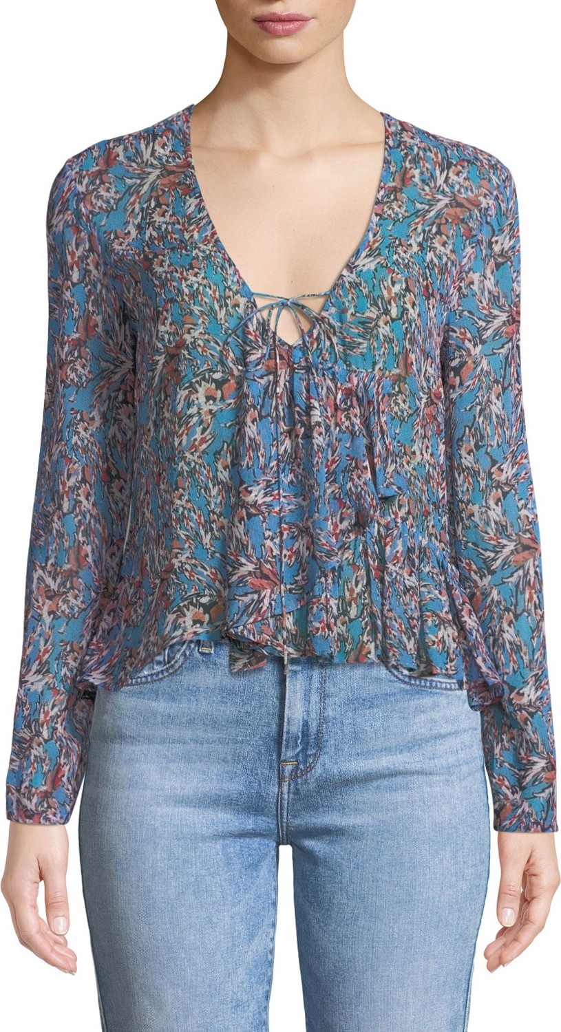 IRO Gosh V-Neck Long-Sleeve Peplum Top