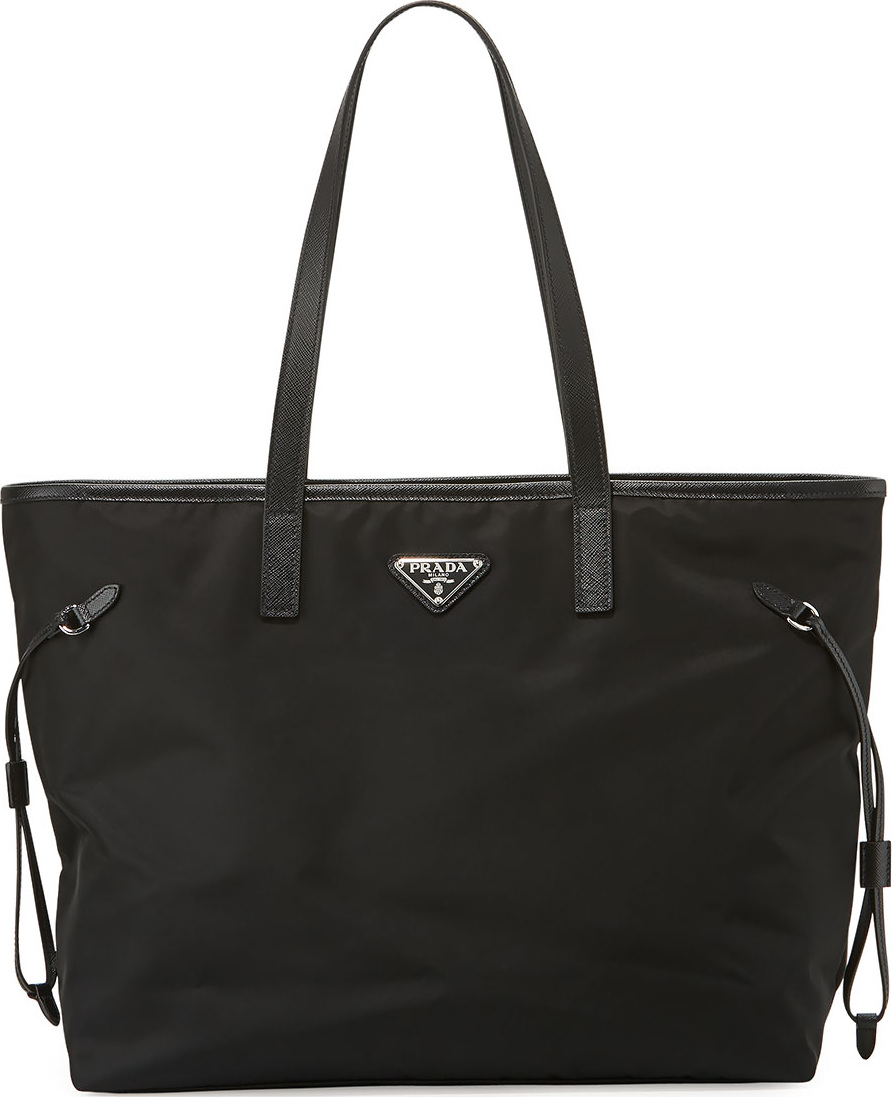Prada Vela Side-Cinch Shopping Tote Bag, Black (Nero)
