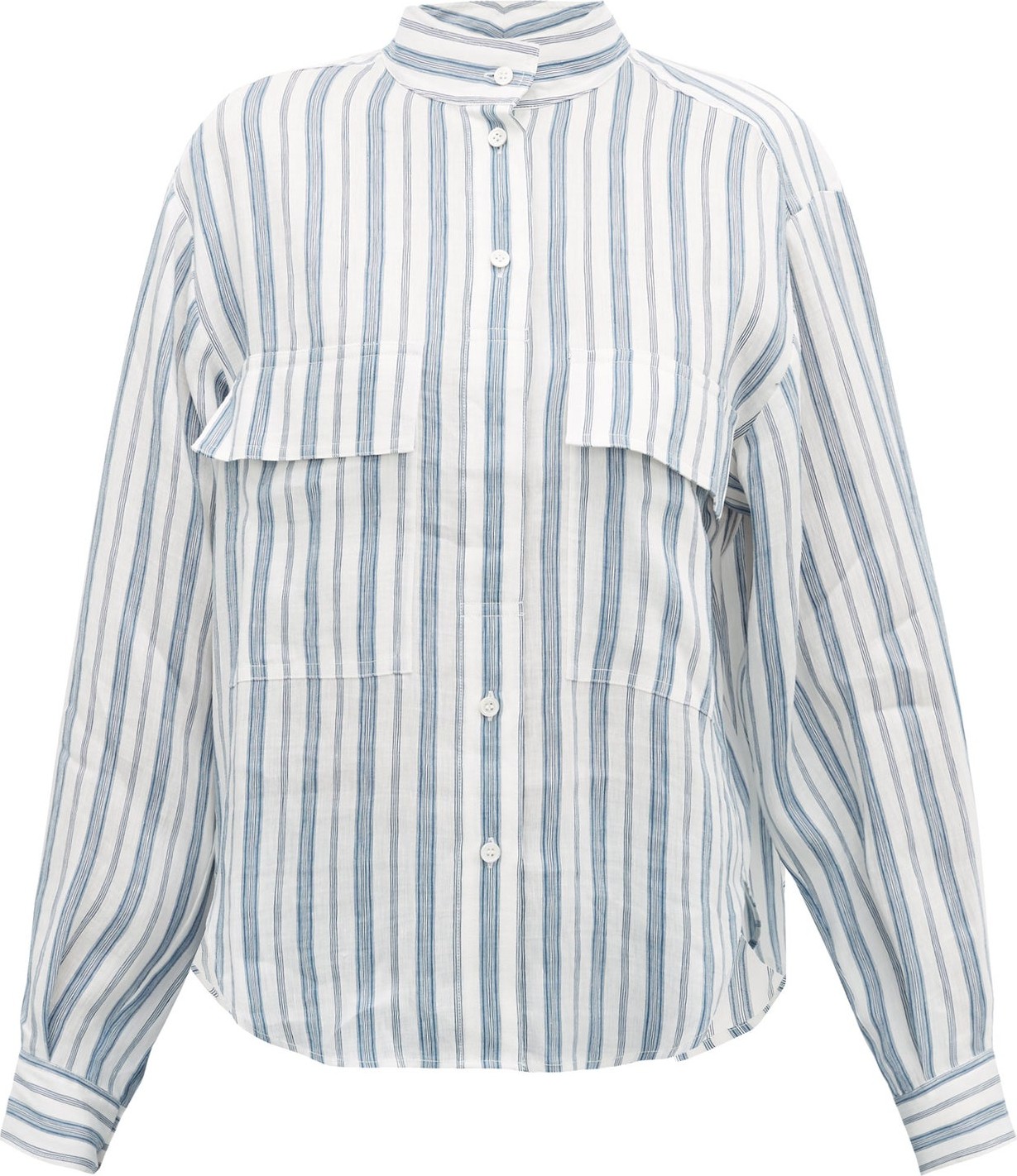 FRAME DENIM Stand-collar striped linen-blend shirt