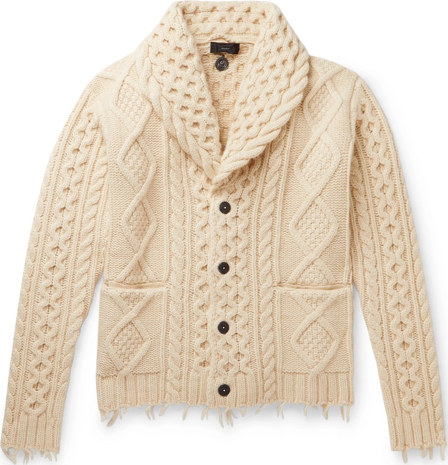 Alanui Fringed Shawl-Collar Cable-Knit Wool and Cashmere-Blend Cardigan