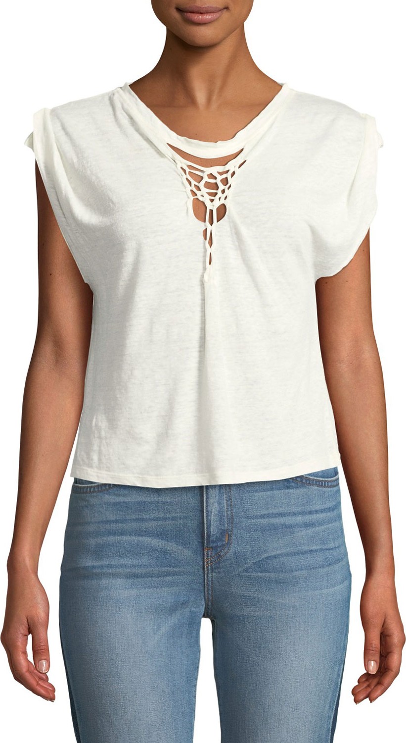 IRO Seemly Linen Macrame Short-Sleeve Top