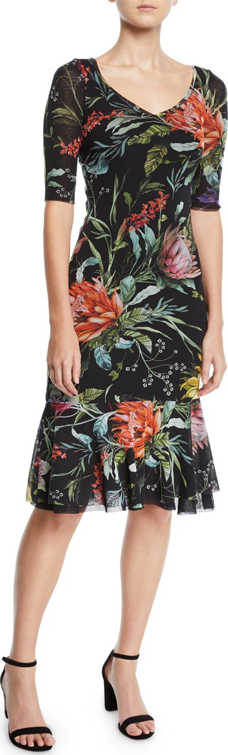 Fuzzi Botanical Floral Ruffle-Hem Dress
