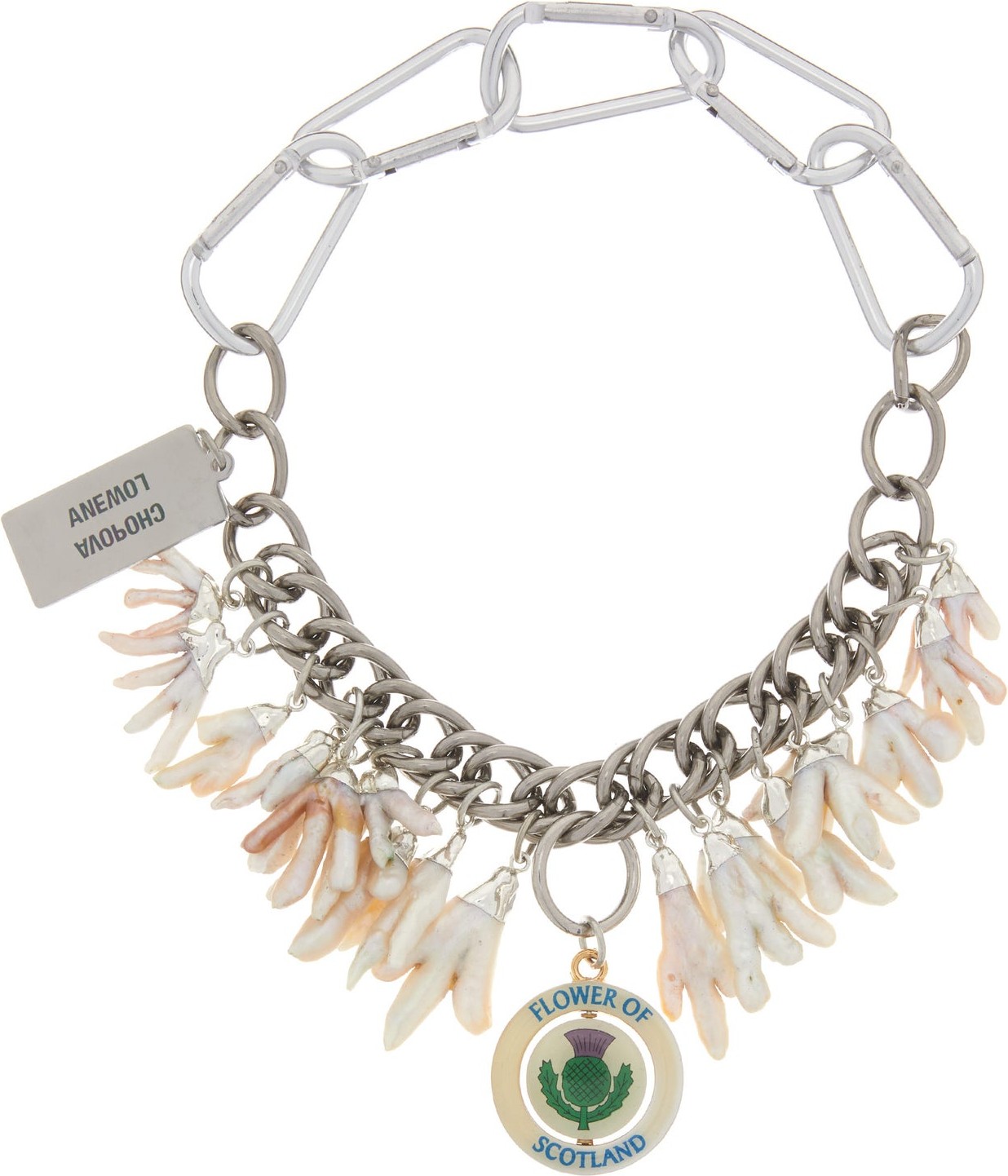 Chopova Lowena Pearl and vintage charm chain necklace