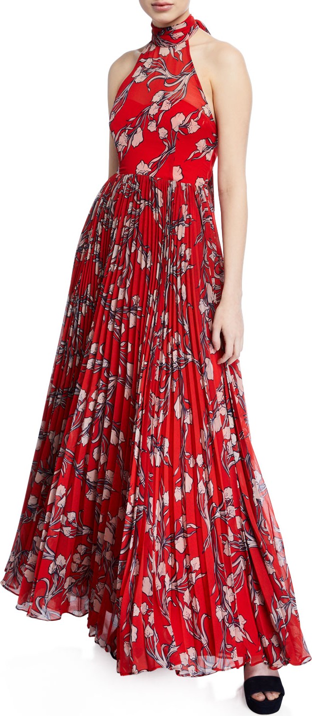 Fame and Partners The Zora Halter-Neck Leaf-Print Dress