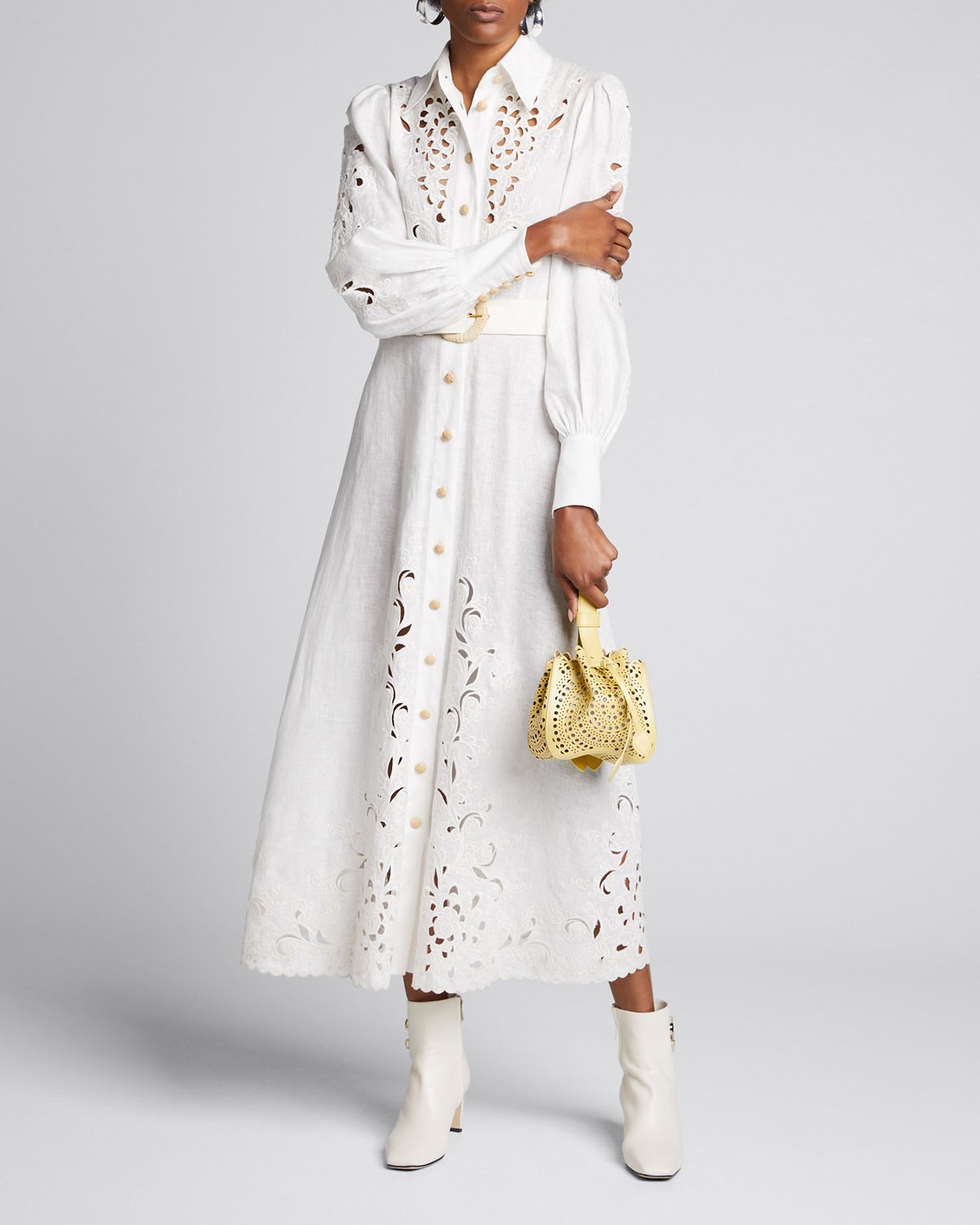 Zimmermann Peggy Embroidered Belted Long Dress