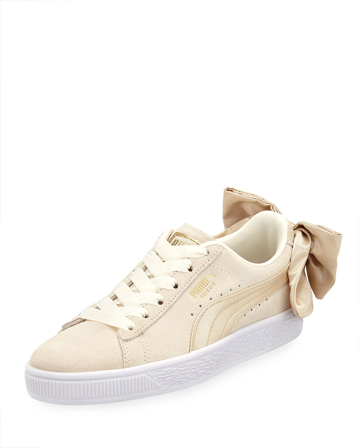 PUMA Varsity Suede Low-Top Sneakers with Bow Back, Marshmallow/Gold