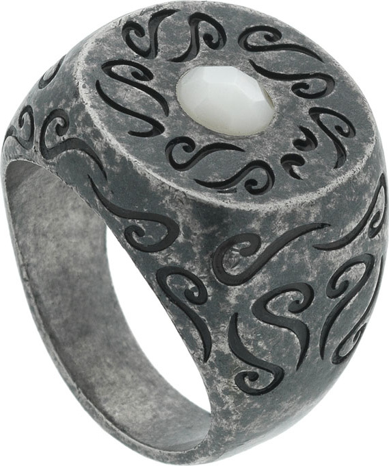 Marco Dal Maso Men's Round Oxidized Silver Ring with Pearl, Size 10.5