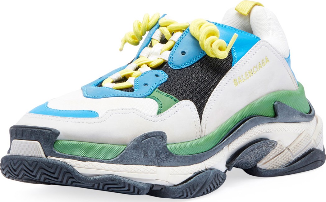 Balenciaga Men's Triple S Mesh & Leather Sneakers, Blue