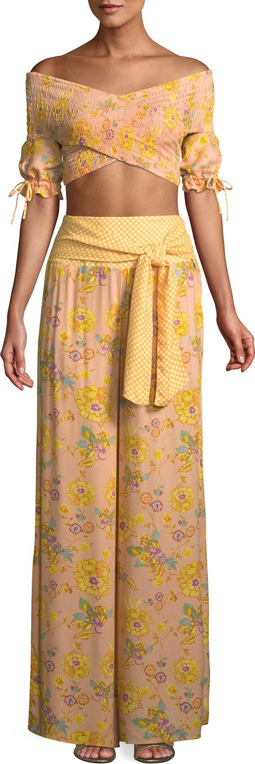 TULAROSA Fran Smocked Floral Crop Top