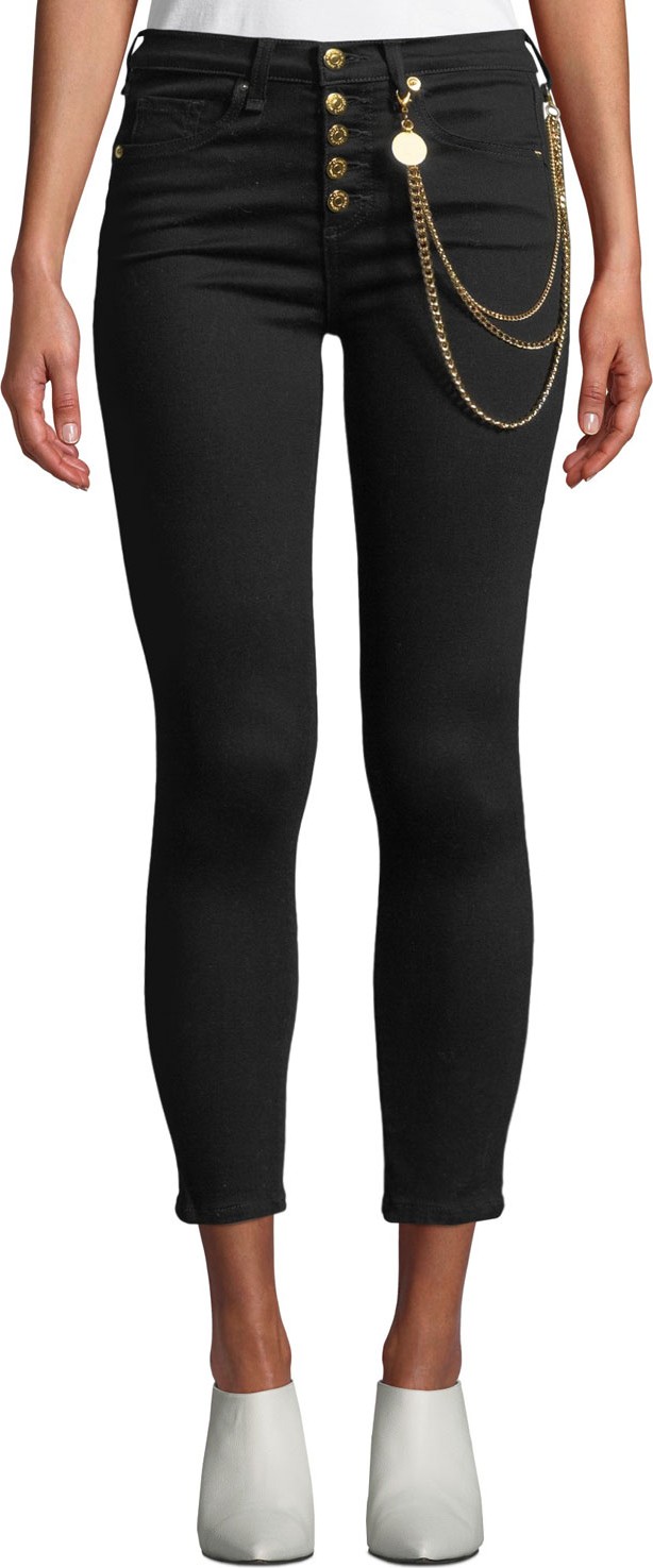 Veronica Beard Debbie 10" Rise Skinny Jeans with Gold Chains