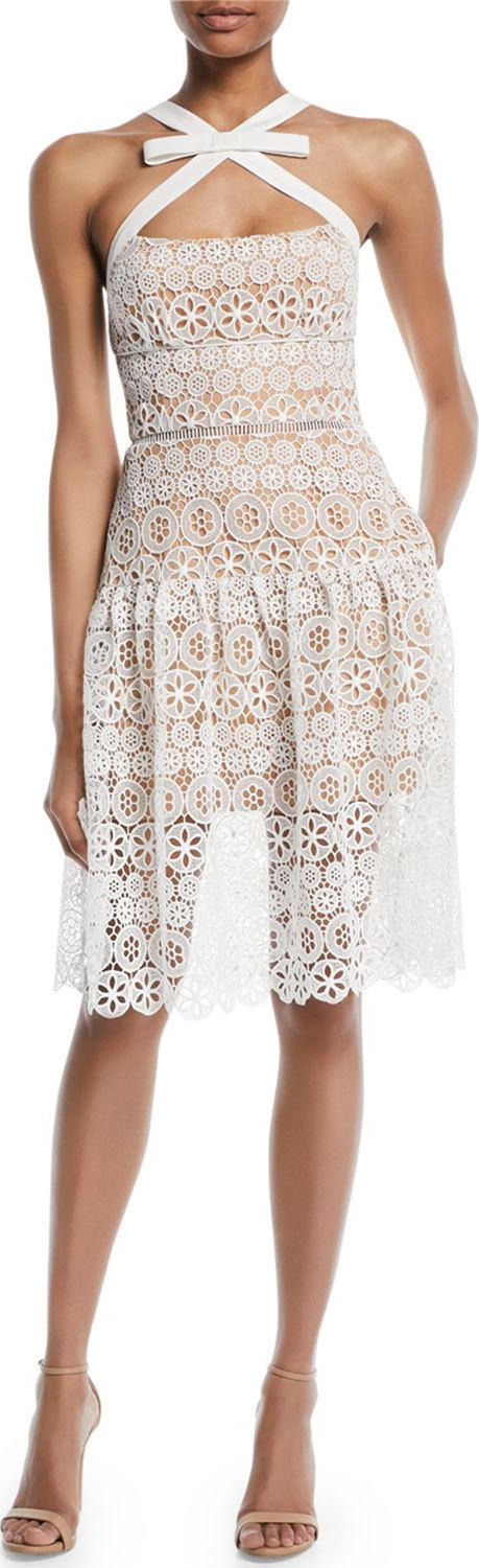 Self Portrait Floral Lace Sleeveless Cross-Neck Cocktail Dress
