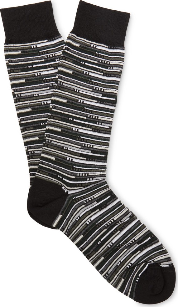 Ermenegildo Zegna Striped Stretch Cotton-Blend Socks