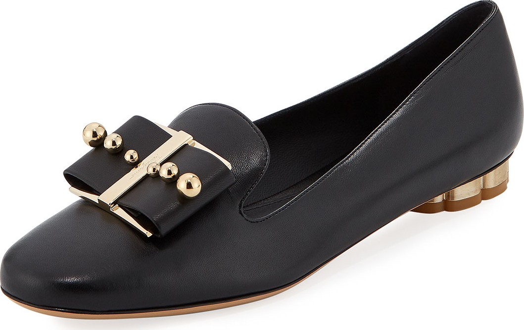 Salvatore Ferragamo Sarno Studded Bow Loafers