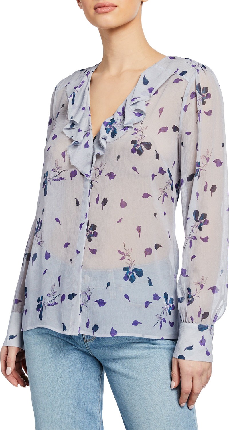 PAIGE Caressa Petal-Print V-Neck Ruffle Blouse